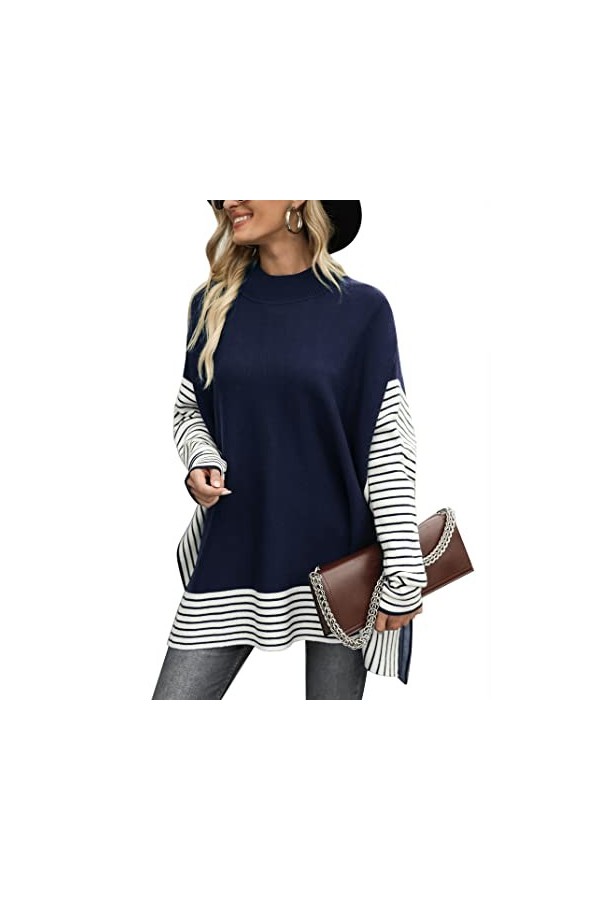 Migcaput Poncho Femme Pull en Tricot à col Montant Élégant Ponchos et Capes Femme Chaud Hiver Grand Pull Châle Orange, M 