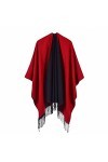 Kuukaas Poncho écharpe Wrap Femme Open Front Tricot Ponchos & Capes pour femme 130 x 150 cm, Style 2 - Rouge, 130*150 CM