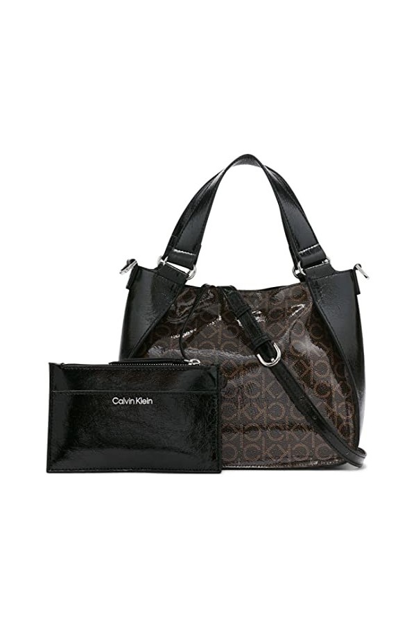 Calvin Klein Estelle Novelty Sac à bandoulière Femme, Logo Marron/Kaki/Noir, Taille Unique