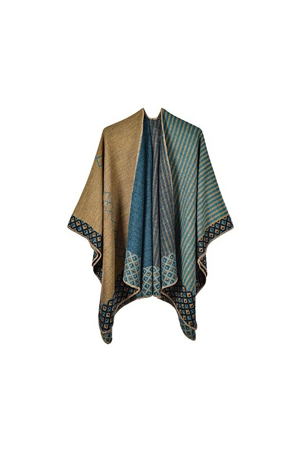 FEOYA Cape Poncho Femme Châle Foulard Couverture Élégant Vintage Épaissie Chaud Hiver Cardigan à Devant Ouvert C6