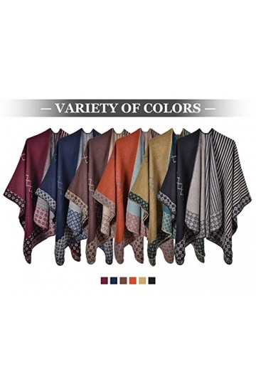 FEOYA Cape Poncho Femme Châle Foulard Couverture Élégant Vintage Épaissie Chaud Hiver Cardigan à Devant Ouvert C6