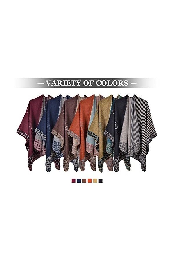 FEOYA Cape Poncho Femme Châle Foulard Couverture Élégant Vintage Épaissie Chaud Hiver Cardigan à Devant Ouvert C6