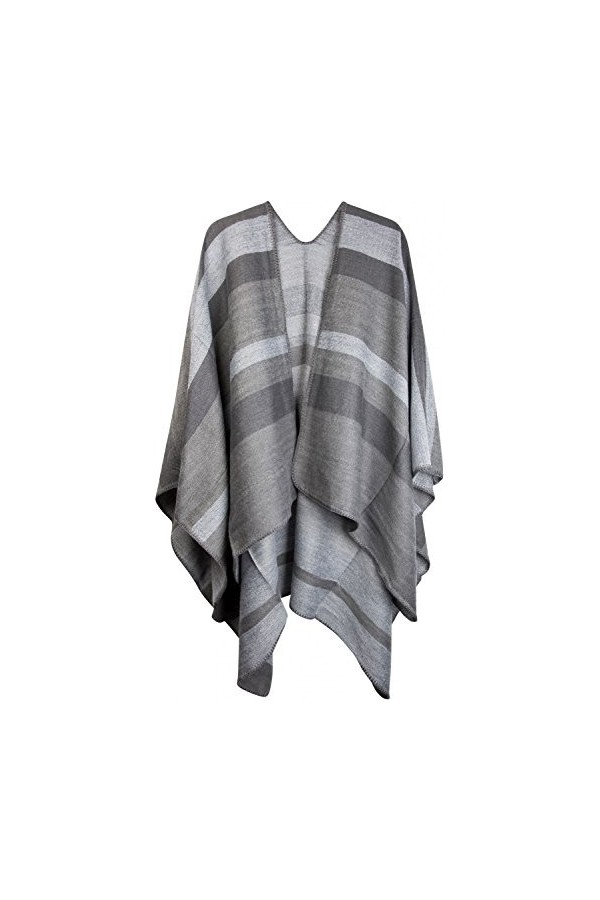 styleBREAKER Poncho avec Motif à Rayures, Cape à Draper, châle réversible, Femmes 08010009, Couleur:Gris-Blanc
