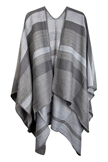 styleBREAKER Poncho avec Motif à Rayures, Cape à Draper, châle réversible, Femmes 08010009, Couleur:Gris-Blanc