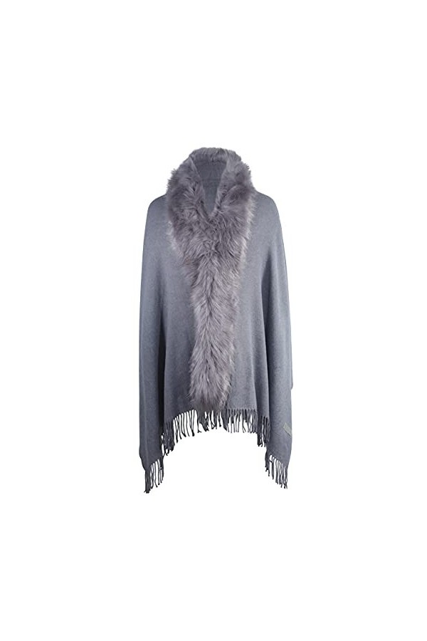 ZLYC Poncho dhiver en fausse fourrure pour femme, Gris uni.,