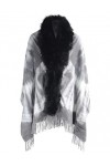ZLYC Poncho dhiver en fausse fourrure pour femme, Gris uni.,