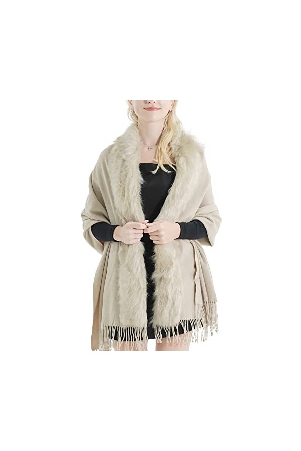 ZLYC Poncho dhiver en fausse fourrure pour femme, Gris uni.,