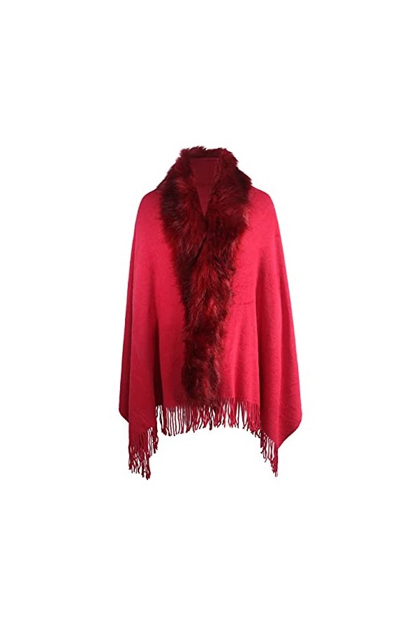 ZLYC Poncho dhiver en fausse fourrure pour femme, Gris uni.,