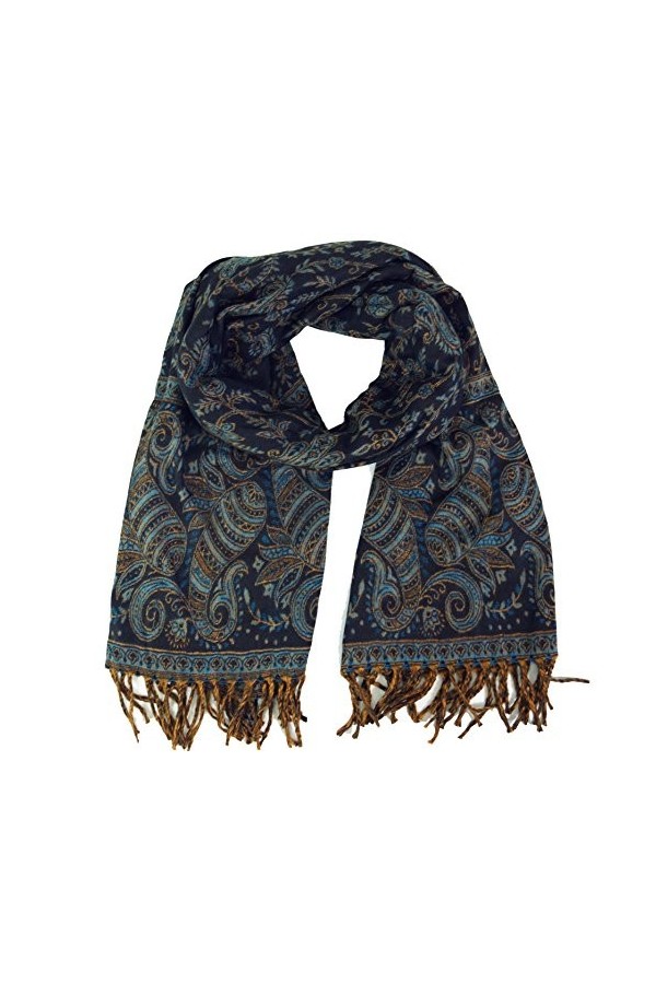 Guru-Boutique, Écharpe Pashmina / étole Avec Motif Paisley - Indigo, Bleu, Synthétique, Size:Taille Unique, 200x100 cm, Echar