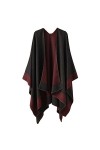 Kuukaas Poncho dhiver chaud pour femme 130 x 160 cm, Noir et rouge.