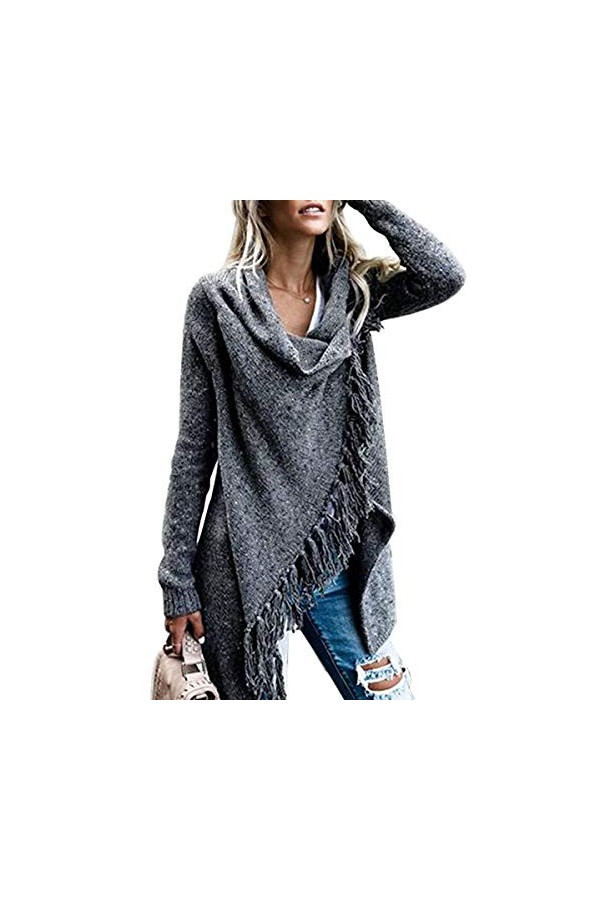 CEASIKERY Pull à Ourlet à Pampilles pour Femmes Cardigan Long Pull-Over Poncho Manteau