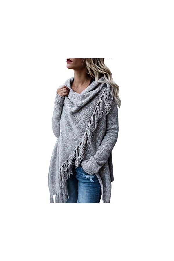 CEASIKERY Pull à Ourlet à Pampilles pour Femmes Cardigan Long Pull-Over Poncho Manteau