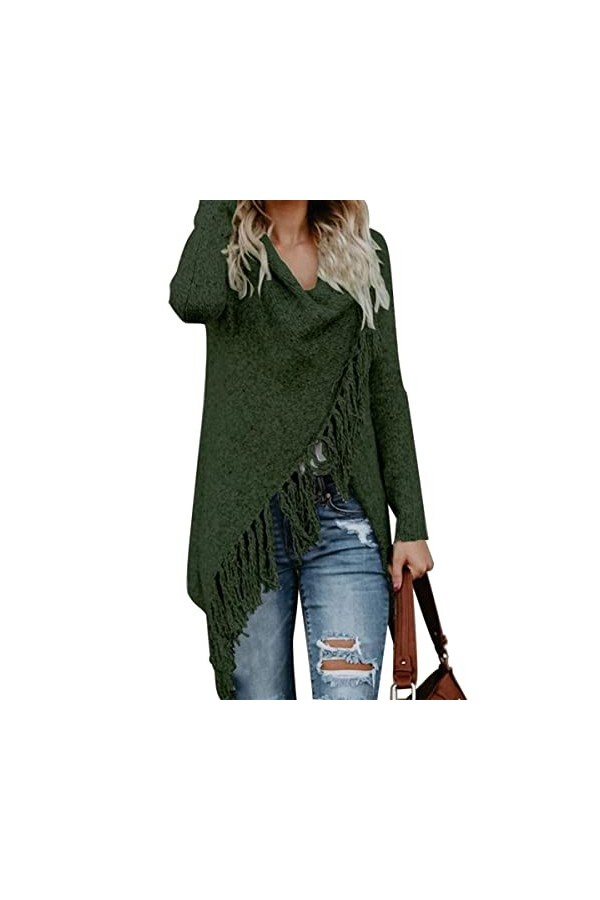 CEASIKERY Pull à Ourlet à Pampilles pour Femmes Cardigan Long Pull-Over Poncho Manteau