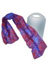 BEAT Foulard Femme 100% Soie Imprimée Collection Design Scarf 50 x 180 cm Bleu avec Motifs Rouges