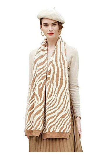 RIIQIICHY Écharpe pashmina en tricot épais pour femme, Zèbre kaki et beige, L