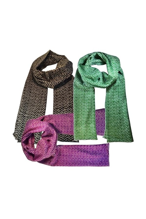 BEAT 3 Foulard Cols Femme 100% Coton Design Collection 50 X 180 cm Noir Vert Fuxia Automne Printemps