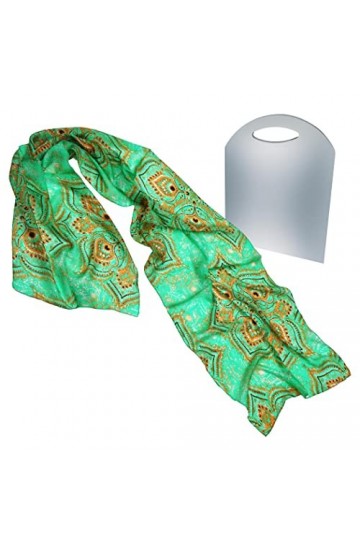 Foulard Femme Imprimé 100% Soie Design Collection BEAT Foulard 50 x 180 cm Vert Motifs Miel