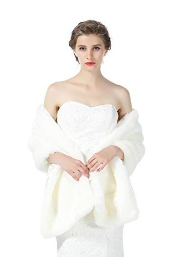 BEAUTELICATE Châle Étole En Fausse Fourrure Écharpe Cape De Femme Mariage Hiver Sur Robe de Soirée Mariée Cérémonie Fête Demo