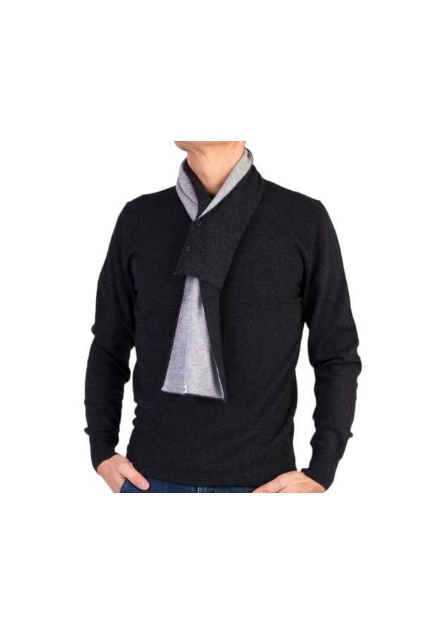 Écharpe pour homme en cachemire fabriquée en Italie, écharpe boutons bicolore pour femme, cache-cou en cachemire dhiver unis