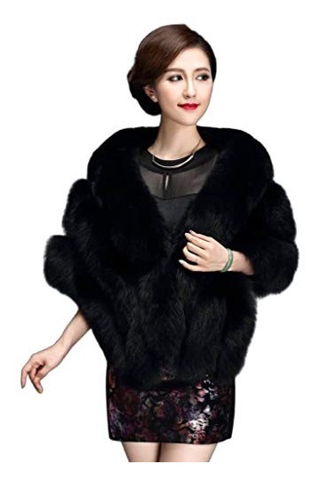 Central Chic Châle épais en fausse fourrure pour mariage ou demoiselle dhonneur - Noir - Large