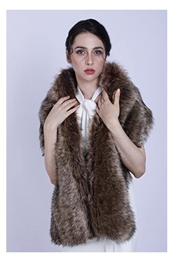 Sither Châle en fausse fourrure marron pour femme, couverture de mariage dhiver en fausse fourrure avec broche en strass pou