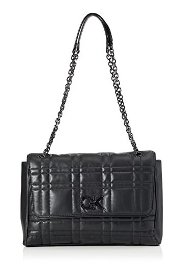 Calvin Klein Re-Lock Sac à bandoulière matelassé LG, Femme, CK Noir, Taille Unique