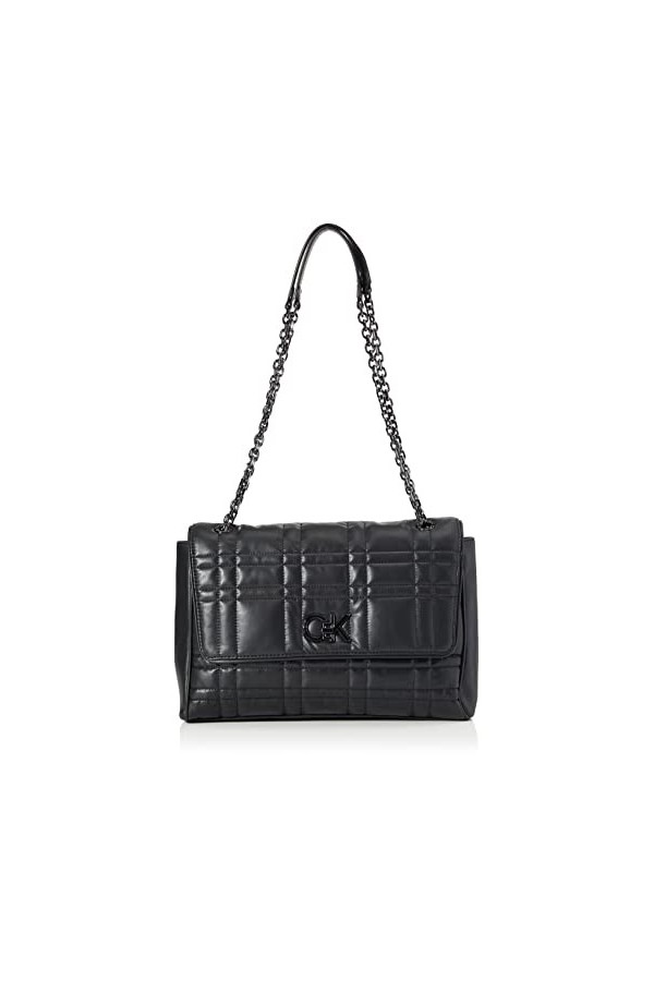 Calvin Klein Re-Lock Sac à bandoulière matelassé LG, Femme, CK Noir, Taille Unique