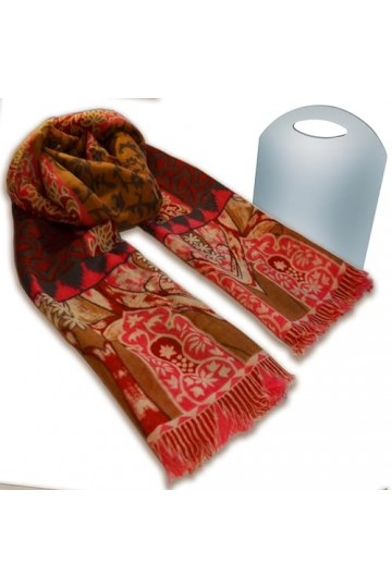 BEAT Châle 100% Laine Imprimé Design Collection 70 x 180 cm Tons Bordeaux et Rose