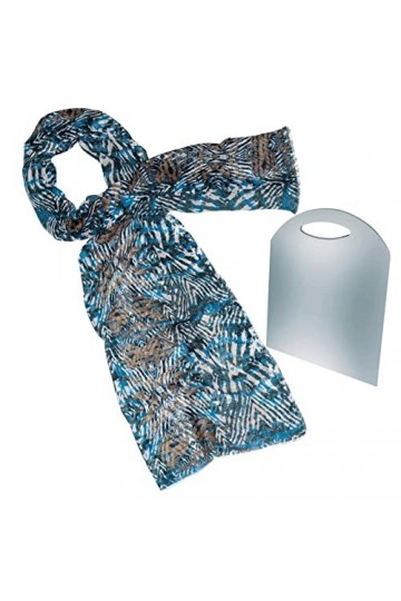 BEAT Châle à Motifs 100% Laine Design Collection 70 x 180 cm Tons de Bleu, Marron et Noir