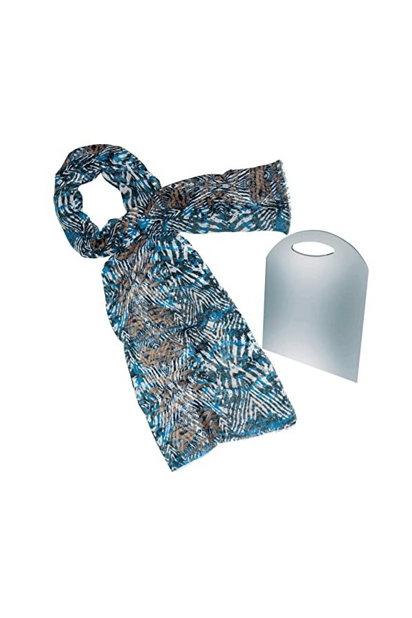 BEAT Châle à Motifs 100% Laine Design Collection 70 x 180 cm Tons de Bleu, Marron et Noir