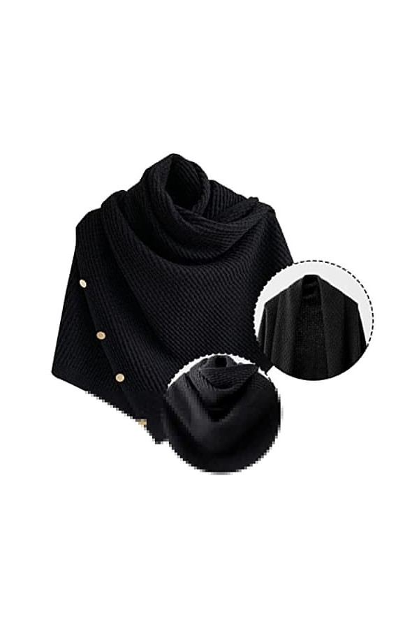 Herbests Cape écharpe Châle Tricotée à Boutons Chauds pour Femmes, Couverture élégante de Poncho de Pull Chaud Hiver épais, 1