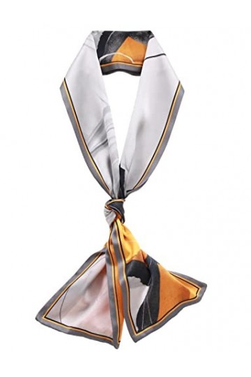 MOLIER. LU Femmes Hommes Écharpe 100% soie de mûrier Longue Satin Imprimé Cadeaux pour femmes Foulards Fleurs Noires et Blanc