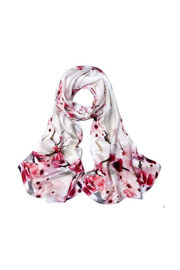 ANDANTINO Longue écharpe 100 % soie de mûrier pour femme - Grand châle pour foulard et cou - Enveloppement oblong pour cheveu