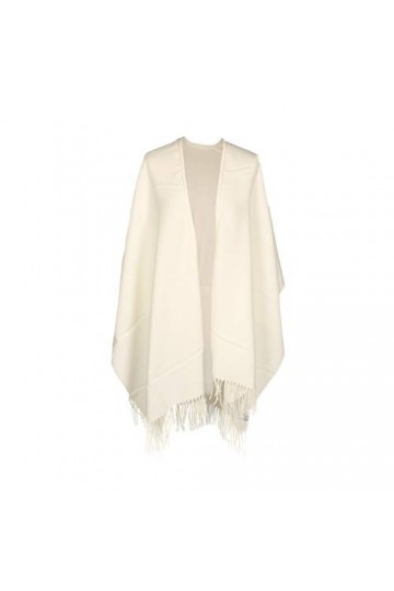 TOUTACOO, Grand Poncho Femme avec Franges - Fabriqué en France, 07-ecru, Taille unique