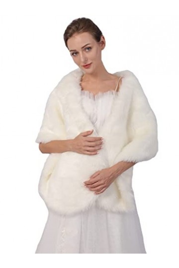 Sither Châle en fausse fourrure blanche pour mariage dhiver avec broche en strass pour robes de soirée, gris, taille unique
