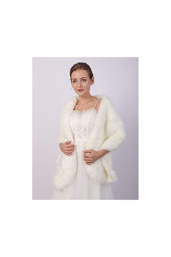 Sither Châle en fausse fourrure blanche pour mariage dhiver avec broche en strass pour robes de soirée, gris, taille unique