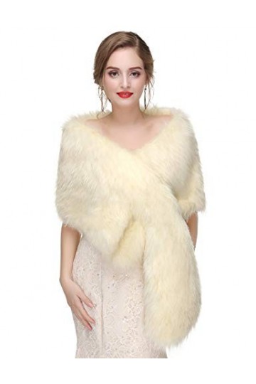 Sither Châle en fausse fourrure pour femme - Étole en fourrure synthétique avec broche en strass, Champagne clair, taille uni
