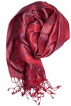 Foulard en 100% soie Pashmina de lInde pour femmes et hommes, motif cachemire, 160 x 35 cm - écharpe en soie pure, Rouge