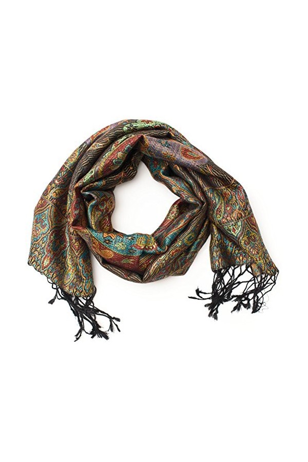 Foulard en 100% soie Pashmina de lInde pour femmes et hommes, motif cachemire, 160 x 35 cm - écharpe en soie pure, Rouge