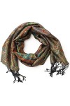 Foulard en 100% soie Pashmina de lInde pour femmes et hommes, motif cachemire, 160 x 35 cm - écharpe en soie pure, Rouge
