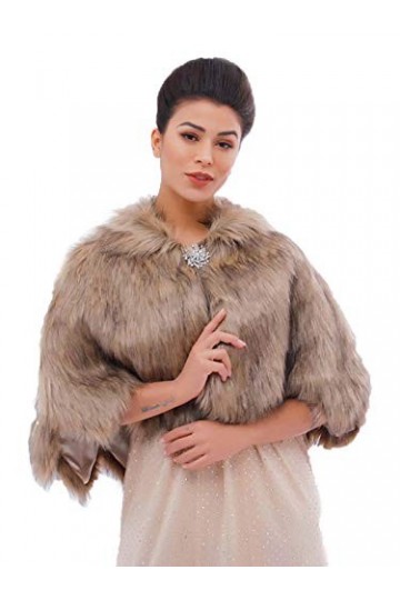Ushiny Châle en fausse fourrure et étole de mariage pour femmes et filles marron , marron, taille unique