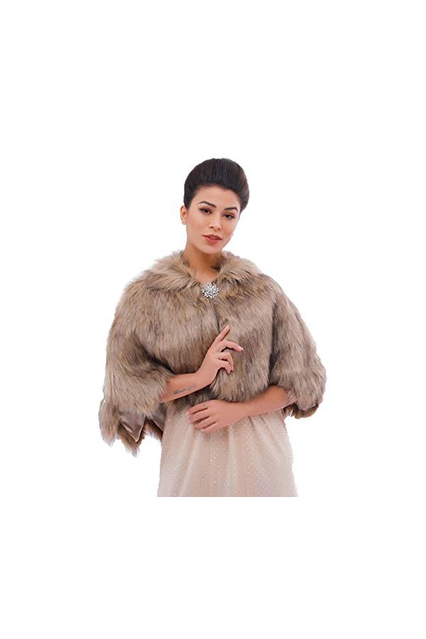 Ushiny Châle en fausse fourrure et étole de mariage pour femmes et filles marron , marron, taille unique