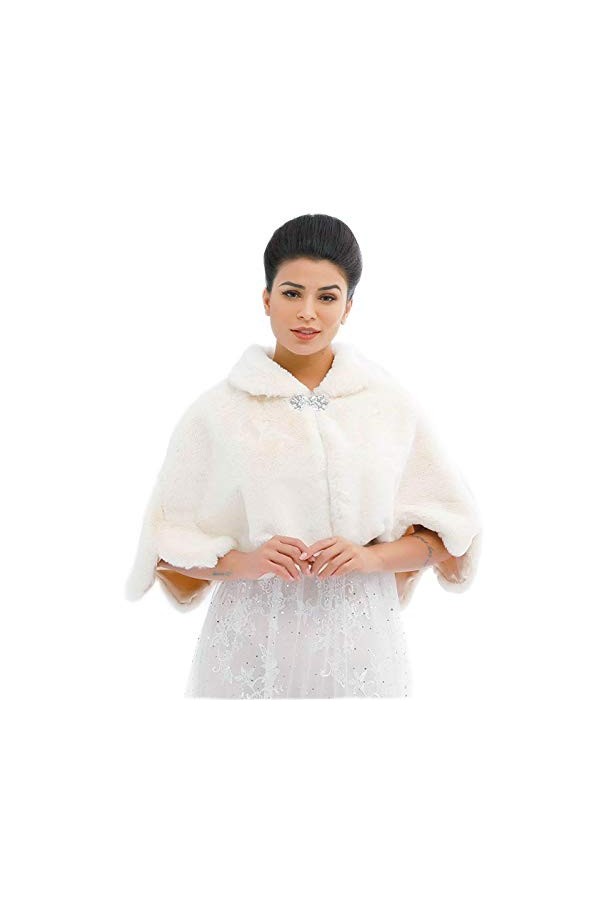 Ushiny Châle en fausse fourrure et étole de mariage pour femmes et filles marron , marron, taille unique