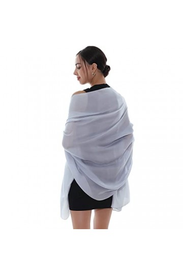 RIIQIICHY – Écharpe pour femme en mousseline de soie légère, pashmina pour cheveux, de mariage, pour robes de soirée, Gris-3.