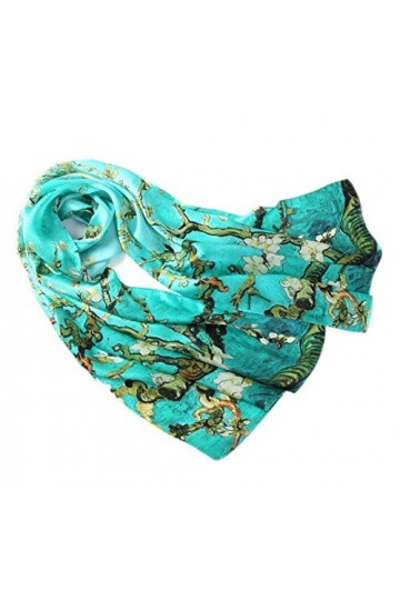 prettystern Femme grande-taille XL Etole longue Écharpe en Soie imprimé bleu van Gogh- Branches dAmandier en fleurs P309