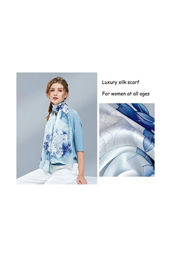 ANDANTINO Longue écharpe 100 % soie de mûrier pour femme - Grand châle pour foulard et cou - Enveloppement oblong pour cheveu