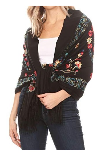 Sakkas 1923 - Grand foulard décontracté avec broderies super doux pour femmes Ginata - Étole - Bleu rouge