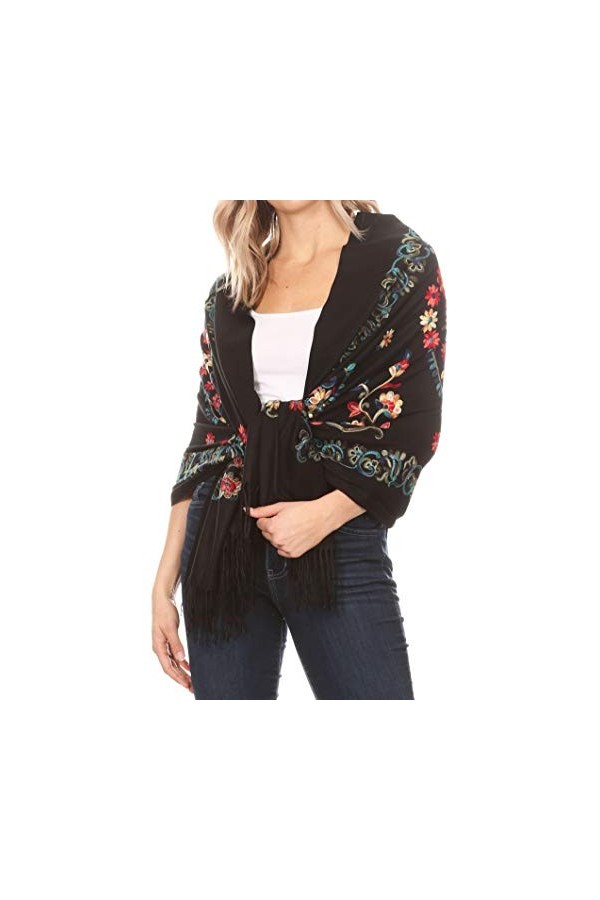 Sakkas 1923 - Grand foulard décontracté avec broderies super doux pour femmes Ginata - Étole - Bleu rouge