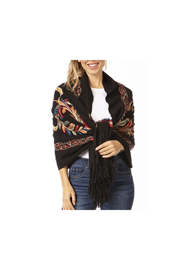 Sakkas 1923 - Grand foulard décontracté avec broderies super doux pour femmes Ginata - Étole - Bleu rouge