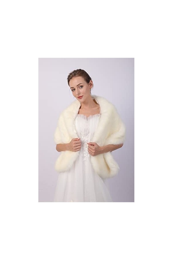 Sither Châle beige en fausse fourrure pour femme - Étole en fourrure synthétique avec broche en strass pour robe de soirée, g